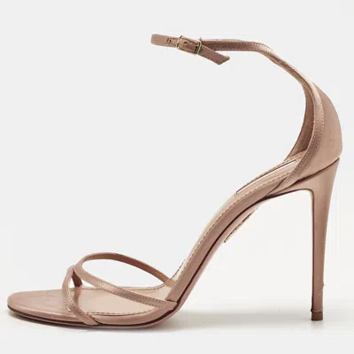 Aquazzura Beige Satin Purist Ankle Strap Sandals In Brown