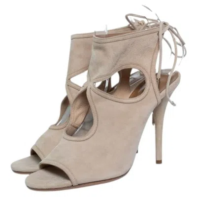 Pre-owned Aquazzura , Beige Sexy Thing Cutout Suede Sandals In Brown