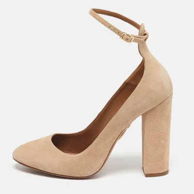 Aquazzura Beige Suede Alix Ankle Strap Pumps In Neutral