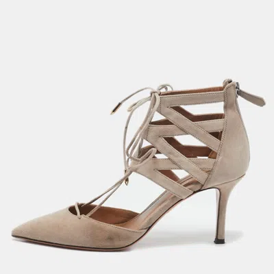 Aquazzura Beige Suede Belgravia Lace Up Pointed Toe Pumps In Brown