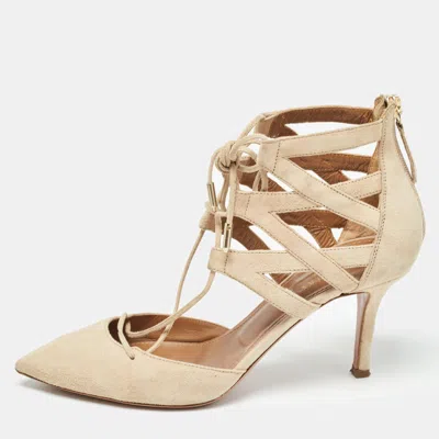 Aquazzura Beige Suede Belgravia Pumps In Neutral