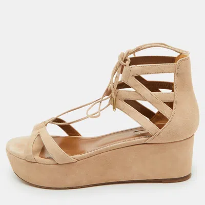 Aquazzura Beige Suede Beverly Hills Platform Sandals In Neutral