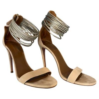 Pre-owned Aquazzura Beige Suede High Sandals It 37 In Brown
