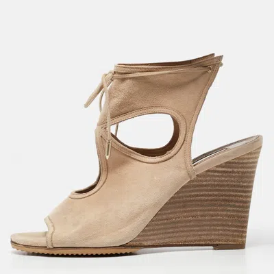 Pre-owned Aquazzura Beige Suede Wedge Sandals Size 38.5