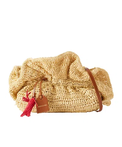 Aquazzura Paradise Mini Leather-trimmed Raffia Bag In Yellow