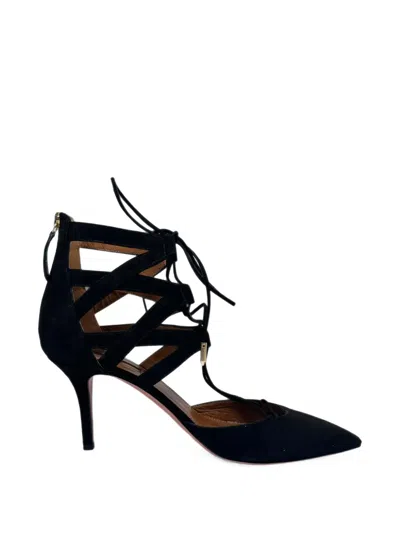 Pre-owned Aquazzura Belgravia Lace-up Pumps In Black