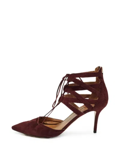Pre-owned Aquazzura Belgravia Lace-up Pumps In Red