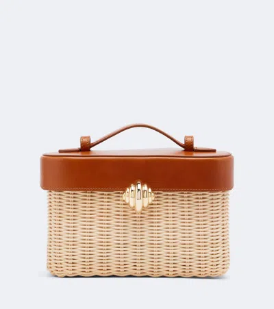 Aquazzura Belgravia Leather-trimmed Wicker Vanity Bag In Sand