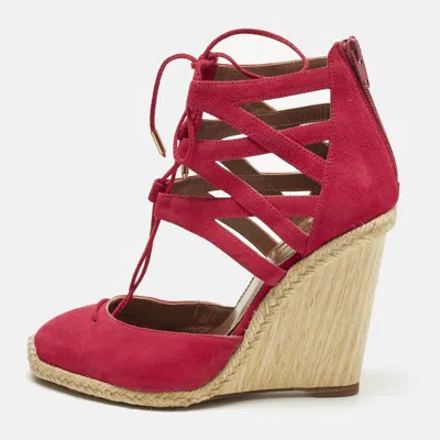 Pre-owned Aquazzura Belgravia Size 37 Red Suede Wedge Sandals