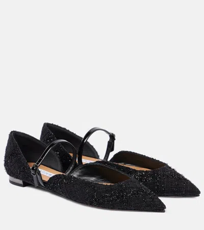 Aquazzura Bellezza Bouclé Mary Jane Flats In Black