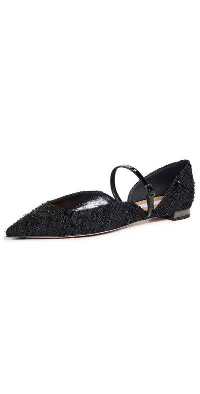 Aquazzura Sparkle Pointed Toe Textured Ballerina Shoes In Black