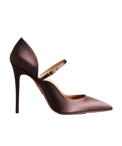 Aquazzura Bellezza 105 Satin Mary Jane Pumps In Brown
