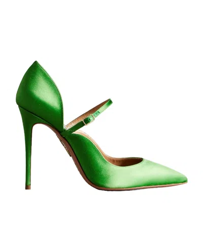 Aquazzura Bellezza 105 Satin Mary Jane Pumps In Green