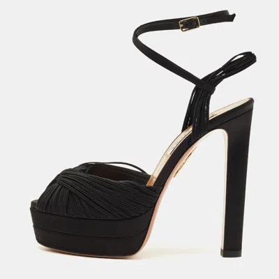 Pre-owned Aquazzura Bellini Beauty Plateau Size 37 Black Fabric And Satin Ankle Strap Sandals