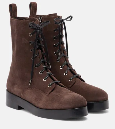 Aquazzura Ben 20 Suede Combat Boots In Brown