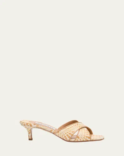 AQUAZZURA BICOLOR RAFFIA CRISSCROSS SLIDE SANDALS