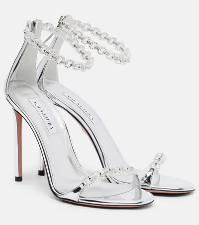 Aquazzura Bijoux 105 Embellished Metallic Leather Sandals In Silver