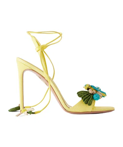 Aquazzura Birdsong 105 Leather-trimmed Raffia Sandals In Nude