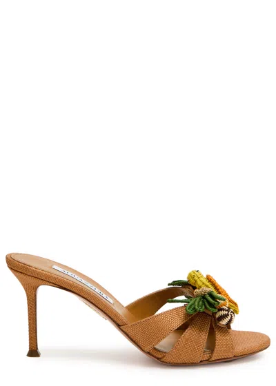 Aquazzura Birdsong 75 Raffia Mules In Brown