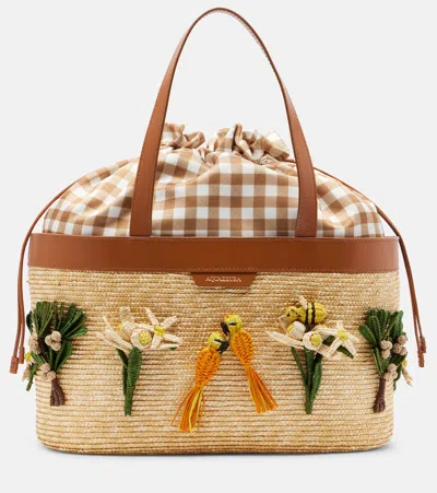 Aquazzura Birdsong Appliquéd Leather-trimmed Raffia Tote In Neutral