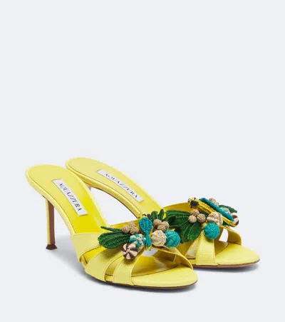 Aquazzura Birdsong Raffia Mules In Multicoloured