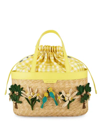 Aquazzura Kids' Birdsong Raffia Tote Bag In Red