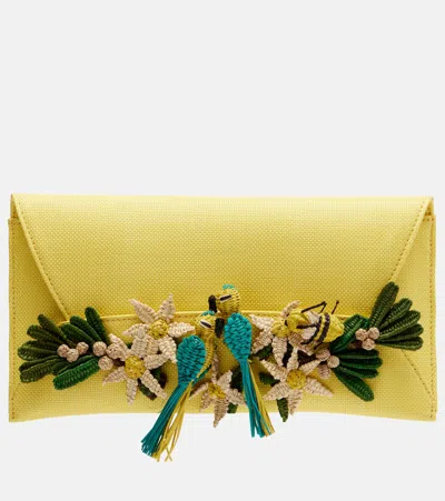 Aquazzura Birdsong Small Raffia Clutch In Yellow