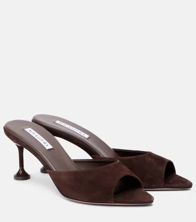 Aquazzura Bisous 65 Suede Mules In Brown