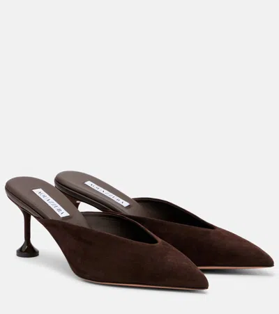 Aquazzura Bisous 65 Suede Mules In Brown