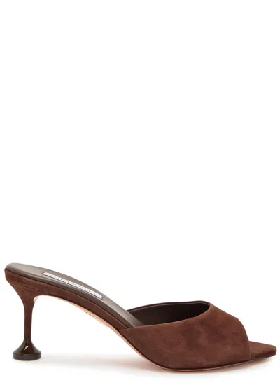 Aquazzura Bisous 65 Suede Mules In Brown