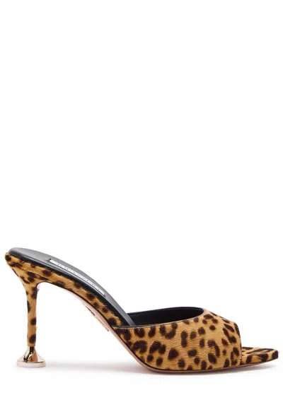 AQUAZZURA AQUAZZURA BISOUS 85 LEOPARD-PRINT CALF-HAIR MULES