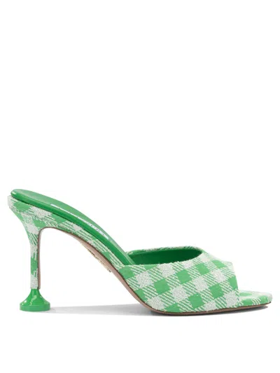 Aquazzura Bisous 85 Checked Jacquard Mules In Green