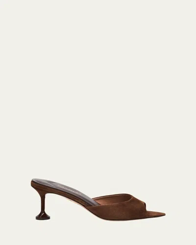 Aquazzura Bisous Suede Stiletto Mules In Brown