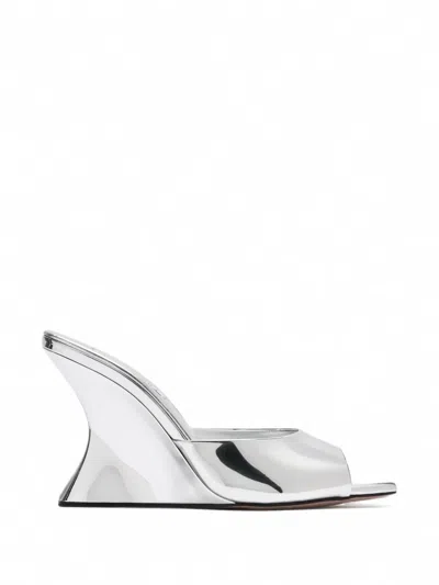 Aquazzura Bisous 95 Metallic Leather Wedge Sandals In Silver