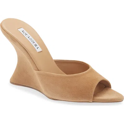 Aquazzura Bisous 95 Suede Wedge Sandal In Neutral