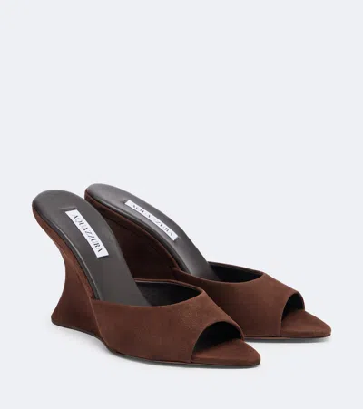 Aquazzura Bisous Wedge Suede Mules In Brown