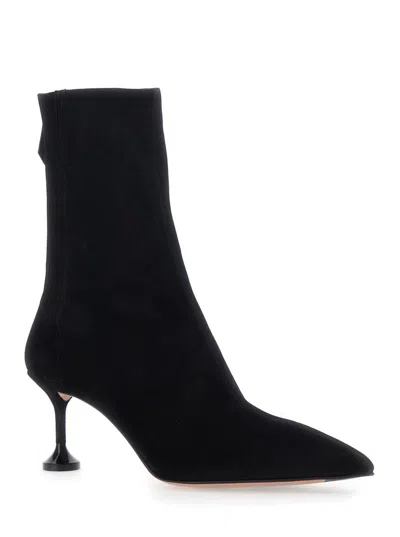 Aquazzura Black Ankle Boots With Pointed Toe And Back Closure In Suede Woman In Multi