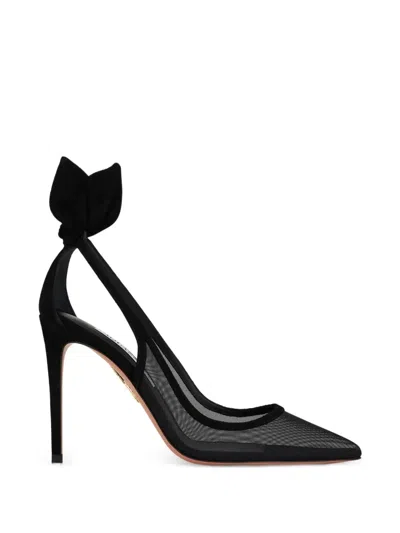 Aquazzura Black Bow Tie Pumps In Mesh And Suede
