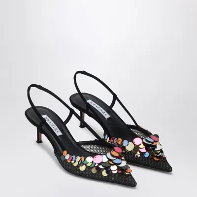 AQUAZZURA BLACK CAN CAN PUMPS 50 WITH PAILLETTES