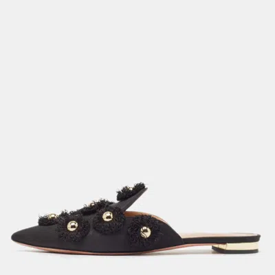 Aquazzura Black Canvas Sunflower Mules