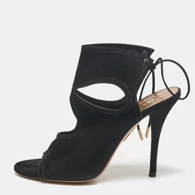 Aquazzura Black Cutout Suede Sexy Thing Peep Toe Sandals