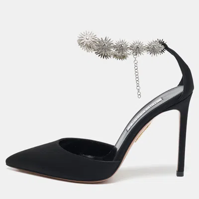 Pre-owned Aquazzura Black Grosgrain Crystal Embellished Comet Pumps Size 36