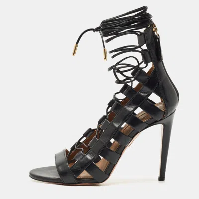 Aquazzura Black Leather Amazon Gladiator Sandals