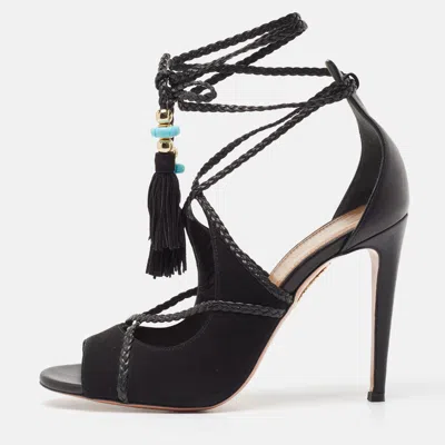 Aquazzura Black Leather And Suede Ankle Wrap Sandals