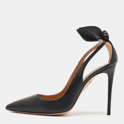 Pre-owned Aquazzura Black Leather Bow Tie Pumps Size 39.5