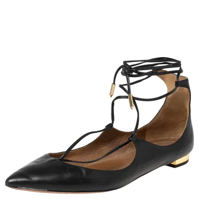 Aquazzura Black Leather Christy Ankle-wrap Ballet Flats In Multi