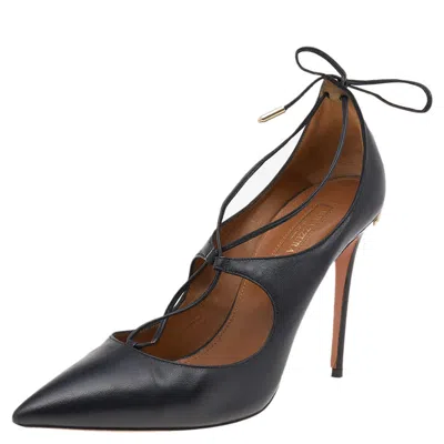 Aquazzura Black Leather Christy Lace Ankle Wrap Pumps In Multi