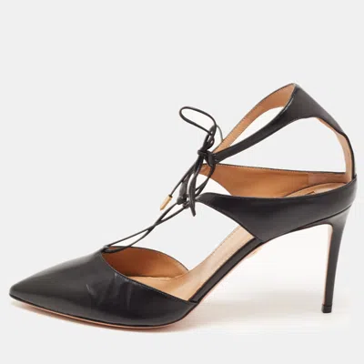 Pre-owned Aquazzura Black Leather Pointed Toe Ankle Strap Pumps Size 42