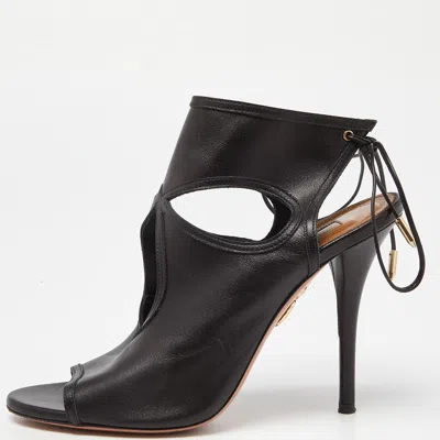 Pre-owned Aquazzura Black Leather Sexy Thing Sandals Size 37.5