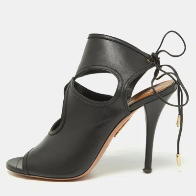 Pre-owned Aquazzura Black Leather Sexy Thing Sandals Size 39.5